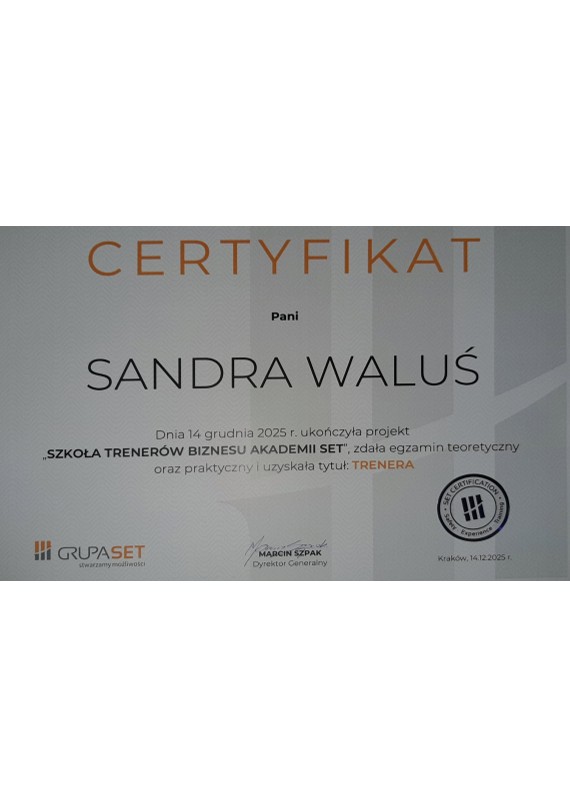 Certyfikat Trener Grupa SET